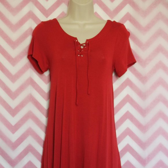 Cute Red Asymmetrical Dress Size M - Picture 3 of 5